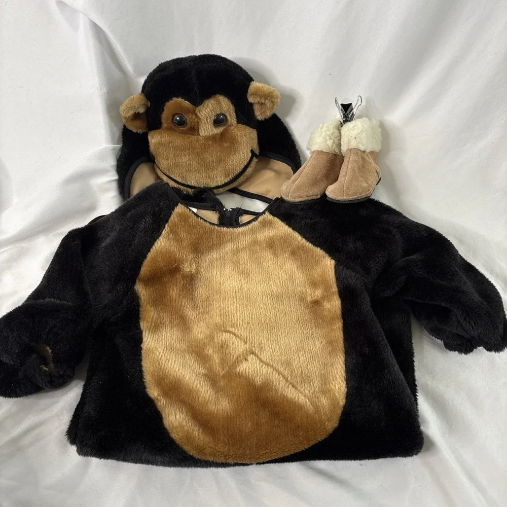 Jo-Ann Stores Monkey Costume Baby Plush Halloween Jumpsuit Hat Shoes‎ 12-18m